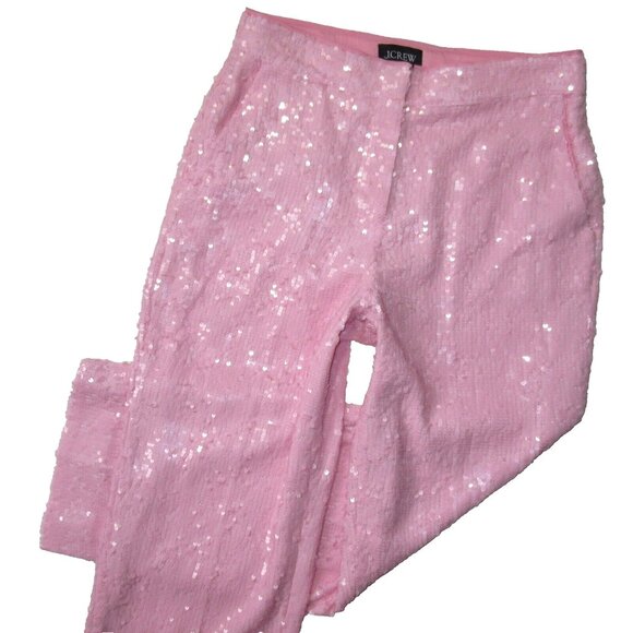 NWT J.Crew Collection Ingrid in Peony Pink Sequin High Rise Wide Leg Pants 10 - Picture 2 of 5